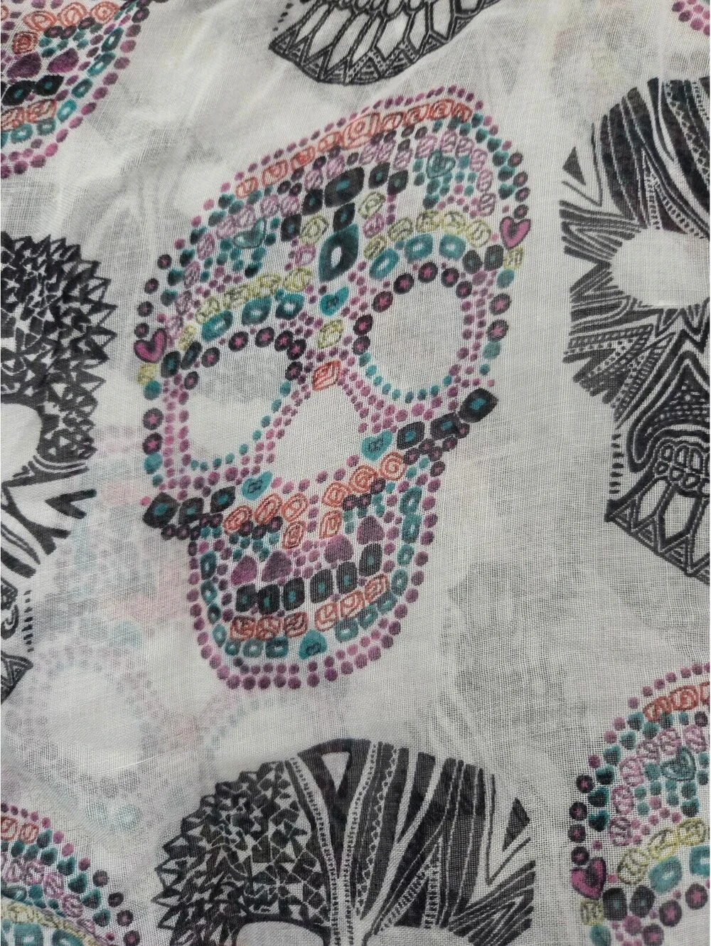 Lina & Lilly Sheer Skull Print Shawl Scarf Wrap 36x37 Inches